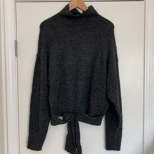 Wilfred warm grey mock turtle neck sweater with ties in front size Large